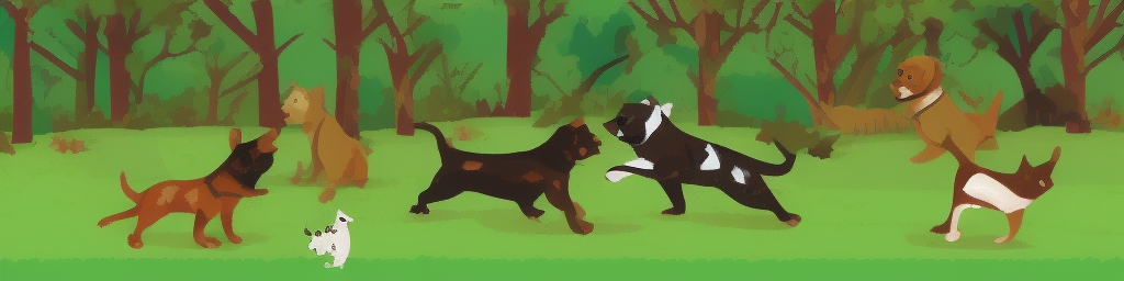 A bad AI generated image of a group of things that look vaguely like dogs frolicking in the forest.